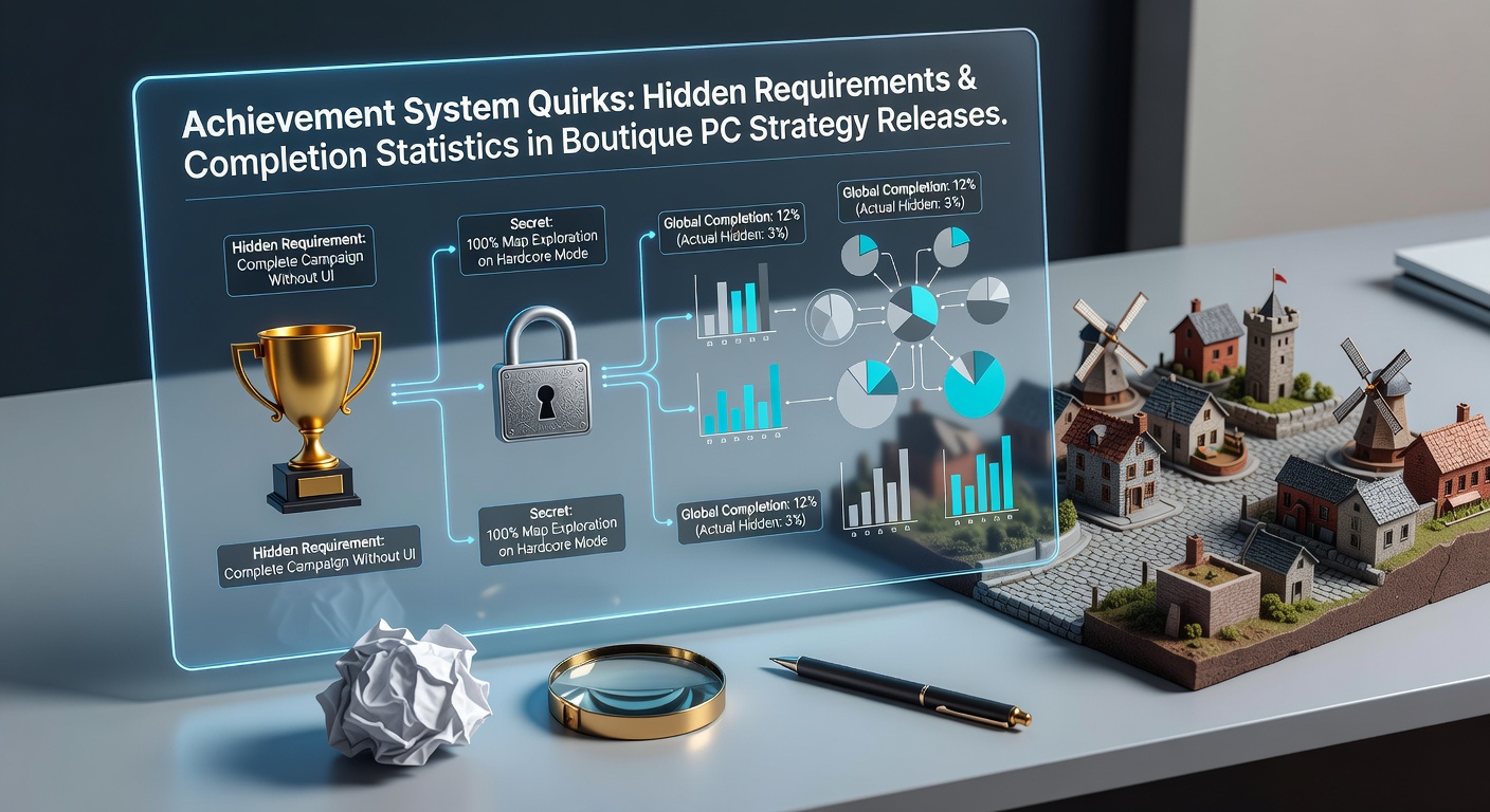 Detailed view of a strategy game achievement screen showing hidden requirements and completion percentages
