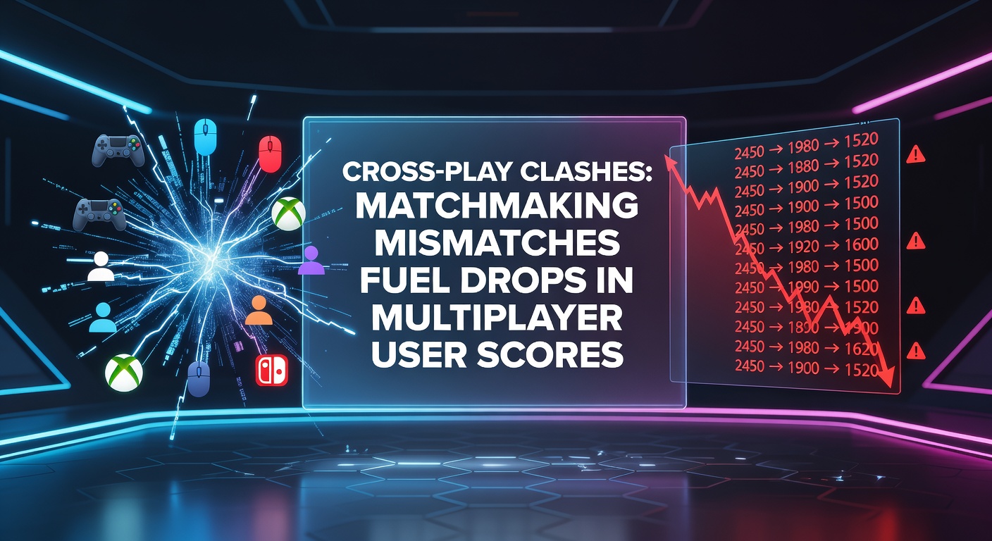 Players from different platforms clashing in a multiplayer match, highlighting cross-play tensions with divided screens showing PC and console interfaces