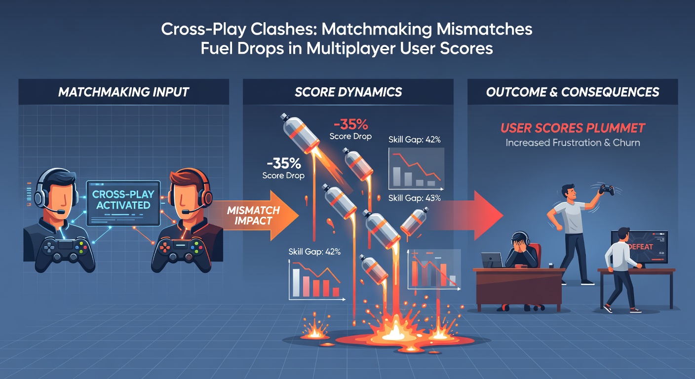 Graph illustrating drops in user scores for cross-play enabled multiplayer modes versus platform-specific lobbies
