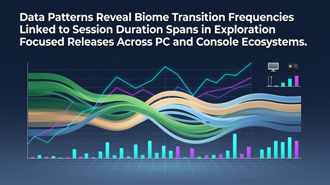 Data visualization showing biome transition frequencies correlated with session durations across PC and console platforms