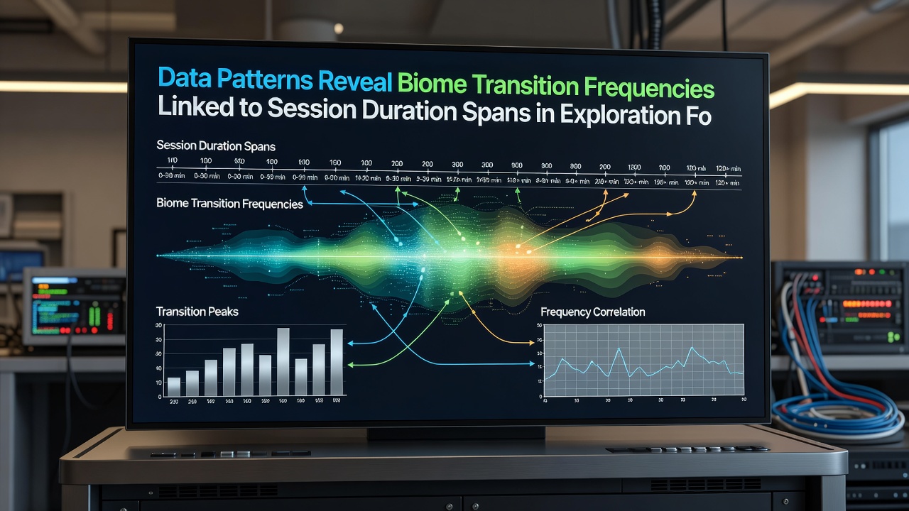 Charts comparing session lengths and biome shifts between PC and console players in exploration games