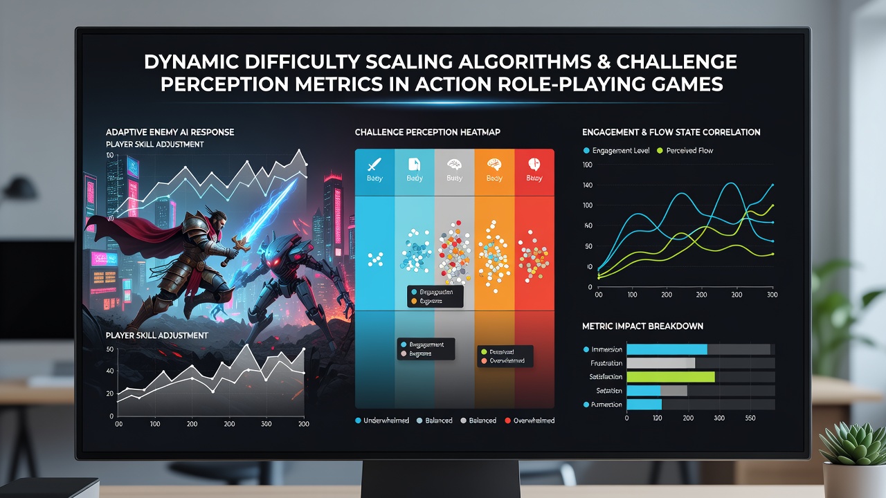 Graphs showing challenge perception metrics before and after dynamic scaling adjustments in indie ARPGs