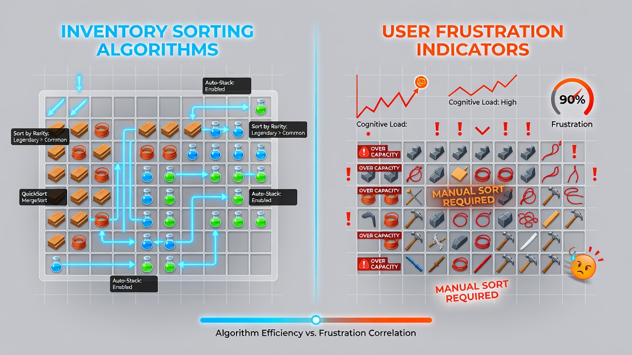 Chart showing correlation between inventory sort times and player drop-off rates in crafting mobile games