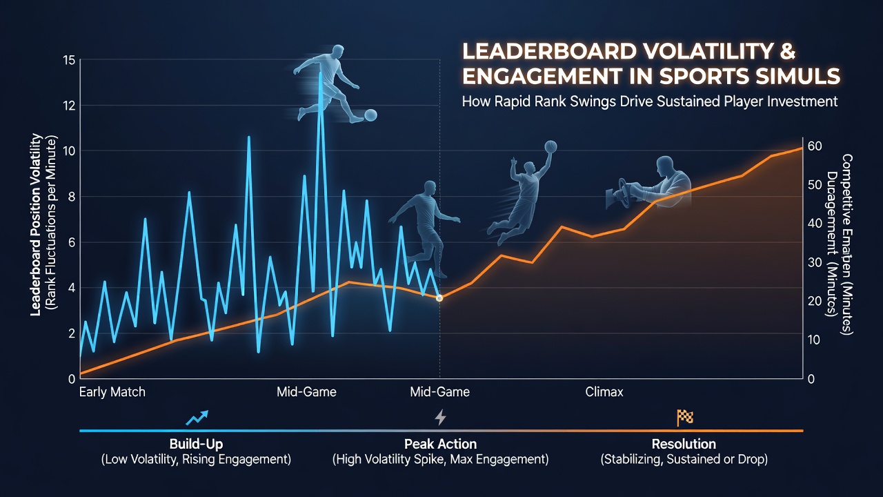 Graph displaying engagement duration trends alongside leaderboard volatility metrics in mobile sports games