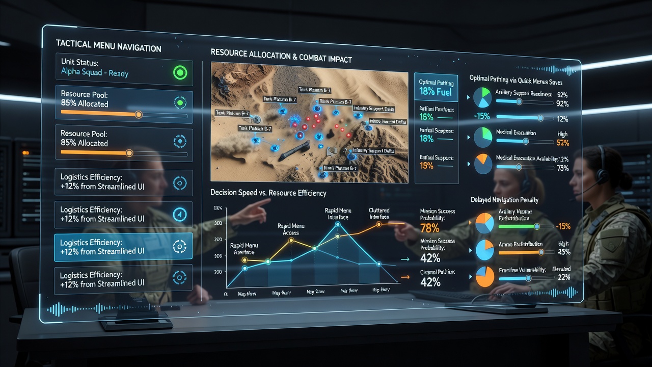 Player interacting with a tactical combat menu on a console controller, highlighting quick resource allocation options in a strategy title