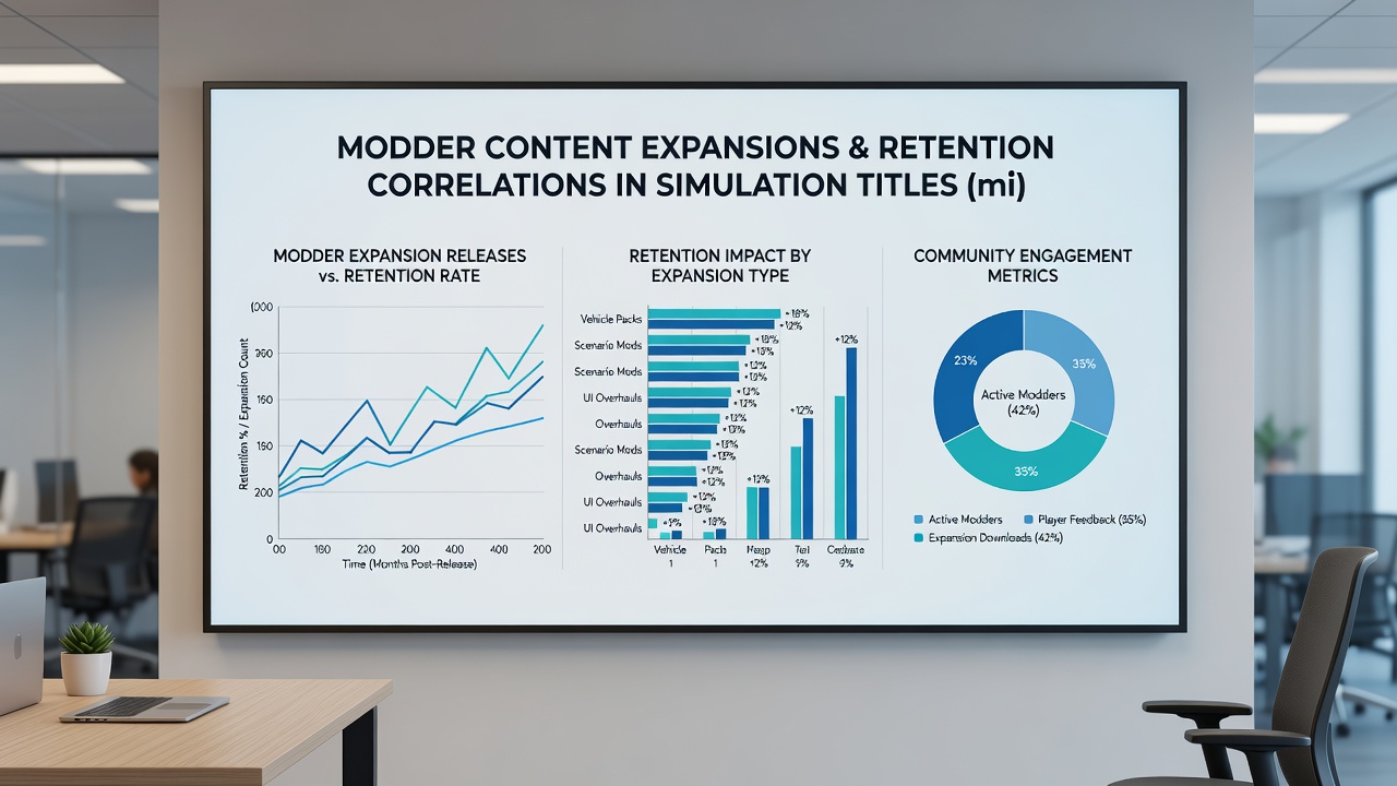 Graph illustrating player retention curves before and after modder expansions in mid-sized simulation games