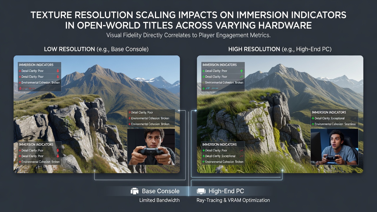 Comparison chart of immersion data points across hardware tiers in open-world environments